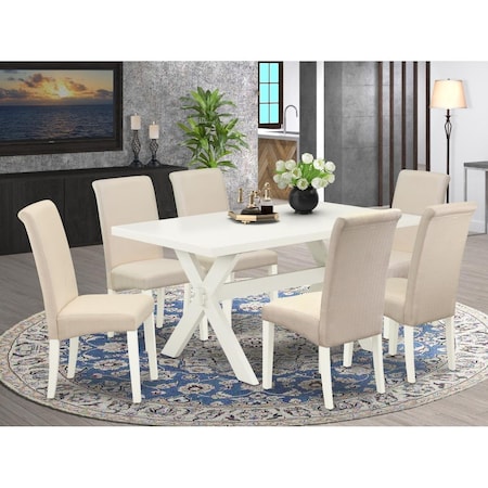 East West Furniture 7 Piece X-Style Dining Room Set - Cream X026BA201-7